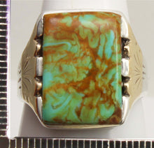 Load image into Gallery viewer, Antique SIGNED ECCO 1920's Art Deco Natural Kingman Mine Turquoise Silver &amp; 10k Gold Men's Ring