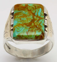 Load image into Gallery viewer, Antique SIGNED ECCO 1920's Art Deco Natural Kingman Mine Turquoise Silver &amp; 10k Gold Men's Ring