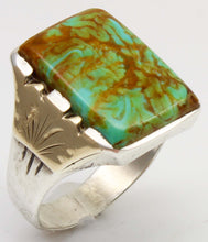 Load image into Gallery viewer, Antique SIGNED ECCO 1920's Art Deco Natural Kingman Mine Turquoise Silver &amp; 10k Gold Men's Ring