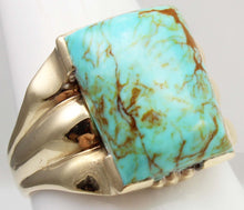 Load image into Gallery viewer, Antique 1920&#39;s Art Deco RARE COLLAPSED ORANGE Matrix Kingman Mine Turquoise 10k Solid Gold Mens Ring