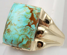 Load image into Gallery viewer, Antique 1920&#39;s Art Deco RARE COLLAPSED ORANGE Matrix Kingman Mine Turquoise 10k Solid Gold Mens Ring