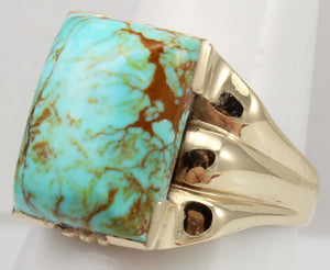 Antique 1920's Art Deco RARE COLLAPSED ORANGE Matrix Kingman Mine Turquoise 10k Solid Gold Mens Ring