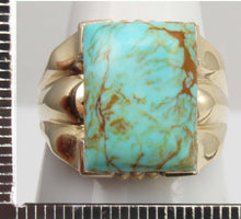 Load image into Gallery viewer, Antique 1920&#39;s Art Deco RARE COLLAPSED ORANGE Matrix Kingman Mine Turquoise 10k Solid Gold Mens Ring