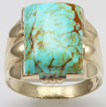 Load image into Gallery viewer, Antique 1920&#39;s Art Deco RARE COLLAPSED ORANGE Matrix Kingman Mine Turquoise 10k Solid Gold Mens Ring