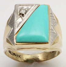 Load image into Gallery viewer, Antique SIGNED Late Period Art Deco Robin's Egg Blue Turquoise &amp; Diamond 10k Solid Gold Men's Ring