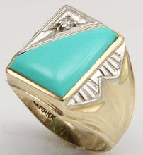 Load image into Gallery viewer, Antique SIGNED Late Period Art Deco Robin's Egg Blue Turquoise &amp; Diamond 10k Solid Gold Men's Ring