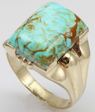 Load image into Gallery viewer, Antique 1920&#39;s Art Deco RARE COLLAPSED ORANGE Matrix Kingman Mine Turquoise 10k Solid Gold Mens Ring