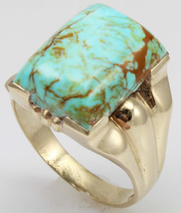 Antique 1920's Art Deco RARE COLLAPSED ORANGE Matrix Kingman Mine Turquoise 10k Solid Gold Mens Ring