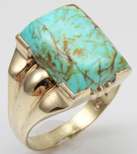 Load image into Gallery viewer, Antique 1920&#39;s Art Deco RARE COLLAPSED ORANGE Matrix Kingman Mine Turquoise 10k Solid Gold Mens Ring