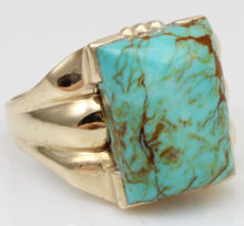 Load image into Gallery viewer, Antique 1920&#39;s Art Deco RARE COLLAPSED ORANGE Matrix Kingman Mine Turquoise 10k Solid Gold Mens Ring