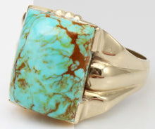 Load image into Gallery viewer, Antique 1920&#39;s Art Deco RARE COLLAPSED ORANGE Matrix Kingman Mine Turquoise 10k Solid Gold Mens Ring