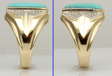 Load image into Gallery viewer, Antique SIGNED Late Period Art Deco Robin's Egg Blue Turquoise &amp; Diamond 10k Solid Gold Men's Ring