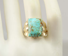 Load image into Gallery viewer, Antique 1920&#39;s Art Deco RARE COLLAPSED ORANGE Matrix Kingman Mine Turquoise 10k Solid Gold Mens Ring