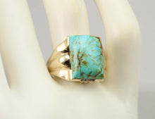 Load image into Gallery viewer, Antique 1920&#39;s Art Deco RARE COLLAPSED ORANGE Matrix Kingman Mine Turquoise 10k Solid Gold Mens Ring