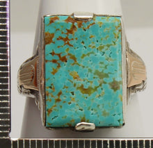 Load image into Gallery viewer, Antique 1930s Late Period Art Deco RARE Natural #8 Mine Nevada Turquoise Silver &amp; 10k Gold Mens Ring