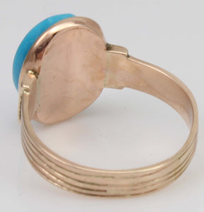 Antique c1900 Victorian RARE Natural Persian Turquoise 10k Solid Rose Gold Ladies Cocktail Ring