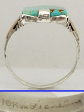 Load image into Gallery viewer, Antique 1930s Late Period Art Deco RARE Natural #8 Mine Nevada Turquoise Silver &amp; 10k Gold Mens Ring