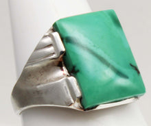 Load image into Gallery viewer, Antique 1920's Art Deco Natural Green/Blue Turquoise Solid Sterling Silver Men's Ring &nbsp; &nbsp;