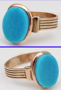 Antique c1900 Victorian RARE Natural Persian Turquoise 10k Solid Rose Gold Ladies Cocktail Ring