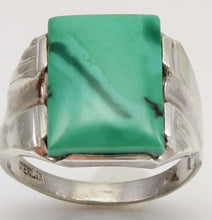 Load image into Gallery viewer, Antique 1920's Art Deco Natural Green/Blue Turquoise Solid Sterling Silver Men's Ring &nbsp; &nbsp;