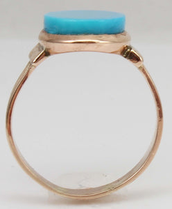 Antique c1900 Victorian RARE Natural Persian Turquoise 10k Solid Rose Gold Ladies Cocktail Ring