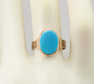 Antique c1900 Victorian RARE Natural Persian Turquoise 10k Solid Rose Gold Ladies Cocktail Ring