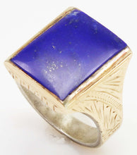 Load image into Gallery viewer, Antique 1920's Art Deco Genuine Lapis Lazuli Hand Engraved &amp; Milgrained Silver &amp;14k Gold Men's Ring