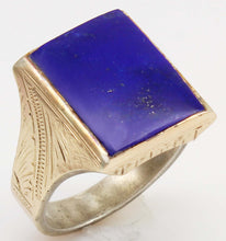 Load image into Gallery viewer, Antique 1920's Art Deco Genuine Lapis Lazuli Hand Engraved &amp; Milgrained Silver &amp;14k Gold Men's Ring