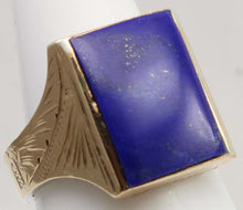 Load image into Gallery viewer, Antique 1920's Art Deco Genuine Lapis Lazuli Hand Engraved &amp; Milgrained Silver &amp;14k Gold Men's Ring