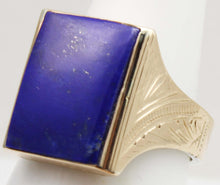 Load image into Gallery viewer, Antique 1920's Art Deco Genuine Lapis Lazuli Hand Engraved &amp; Milgrained Silver &amp;14k Gold Men's Ring