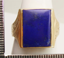 Load image into Gallery viewer, Antique 1920's Art Deco Genuine Lapis Lazuli Hand Engraved &amp; Milgrained Silver &amp;14k Gold Men's Ring