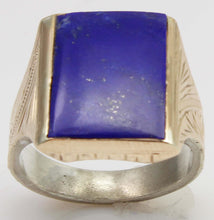 Load image into Gallery viewer, Antique 1920's Art Deco Genuine Lapis Lazuli Hand Engraved &amp; Milgrained Silver &amp;14k Gold Men's Ring
