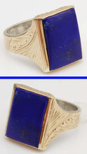 Load image into Gallery viewer, Antique 1920's Art Deco Genuine Lapis Lazuli Hand Engraved &amp; Milgrained Silver &amp;14k Gold Men's Ring