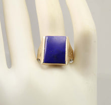 Load image into Gallery viewer, Antique 1920's Art Deco Genuine Lapis Lazuli Hand Engraved &amp; Milgrained Silver &amp;14k Gold Men's Ring