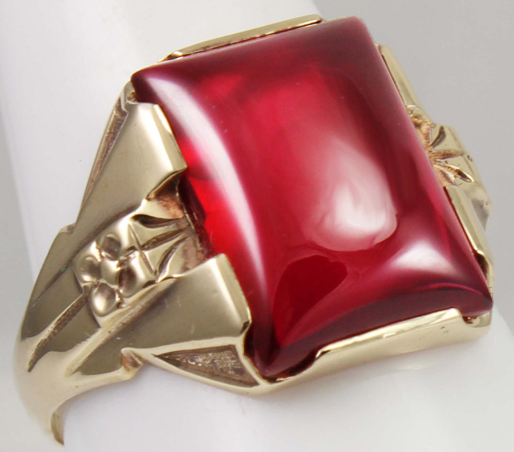 Antique 1920's Art Deco LARGE 12ct Ruby Cabochon 10k Solid Yellow Gold Men's Ring