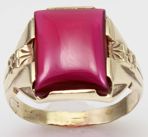 Antique 1920's Art Deco LARGE 12ct Ruby Cabochon 10k Solid Yellow Gold Men's Ring