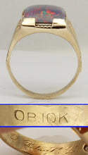 Load image into Gallery viewer, Antique 1920's Art Deco Ostby &amp; Barton RAINBOW Natural Opal Milgrained 10k Solid Gold Men's Ring
