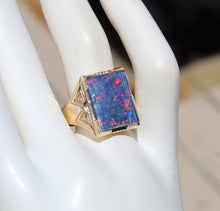 Load image into Gallery viewer, Antique 1920's Art Deco Ostby &amp; Barton RAINBOW Natural Opal Milgrained 10k Solid Gold Men's Ring