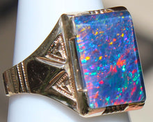 Load image into Gallery viewer, Antique 1920's Art Deco Ostby &amp; Barton RAINBOW Natural Opal Milgrained 10k Solid Gold Men's Ring