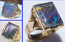 Load image into Gallery viewer, Antique 1920's Art Deco Ostby &amp; Barton RAINBOW Natural Opal Milgrained 10k Solid Gold Men's Ring