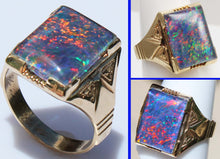 Load image into Gallery viewer, Antique 1920's Art Deco Ostby &amp; Barton RAINBOW Natural Opal Milgrained 10k Solid Gold Men's Ring