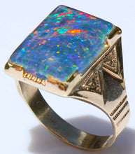 Load image into Gallery viewer, Antique 1920's Art Deco Ostby &amp; Barton RAINBOW Natural Opal Milgrained 10k Solid Gold Men's Ring