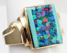 Load image into Gallery viewer, Antique 1920&#39;s Art Deco Natural Mosaic Opal Turquoise Intarsia Inlay 10k Solid Yellow Gold Mens Ring