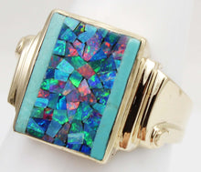 Load image into Gallery viewer, Antique 1920&#39;s Art Deco Natural Mosaic Opal Turquoise Intarsia Inlay 10k Solid Yellow Gold Mens Ring