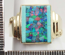 Load image into Gallery viewer, Antique 1920&#39;s Art Deco Natural Mosaic Opal Turquoise Intarsia Inlay 10k Solid Yellow Gold Mens Ring