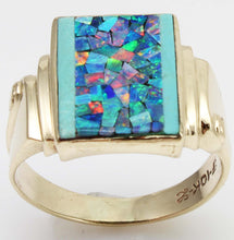 Load image into Gallery viewer, Antique 1920&#39;s Art Deco Natural Mosaic Opal Turquoise Intarsia Inlay 10k Solid Yellow Gold Mens Ring