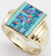 Load image into Gallery viewer, Antique 1920&#39;s Art Deco Natural Mosaic Opal Turquoise Intarsia Inlay 10k Solid Yellow Gold Mens Ring