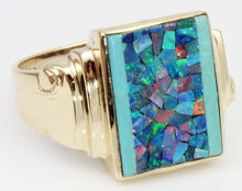 Load image into Gallery viewer, Antique 1920&#39;s Art Deco Natural Mosaic Opal Turquoise Intarsia Inlay 10k Solid Yellow Gold Mens Ring