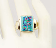 Load image into Gallery viewer, Antique 1920&#39;s Art Deco Natural Mosaic Opal Turquoise Intarsia Inlay 10k Solid Yellow Gold Mens Ring