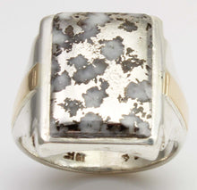 Load image into Gallery viewer, Antique 1920's Art Deco RARE Natural Silver Ore in Quartz Solid Sterling Silver &amp; 10k Gold Mens Ring